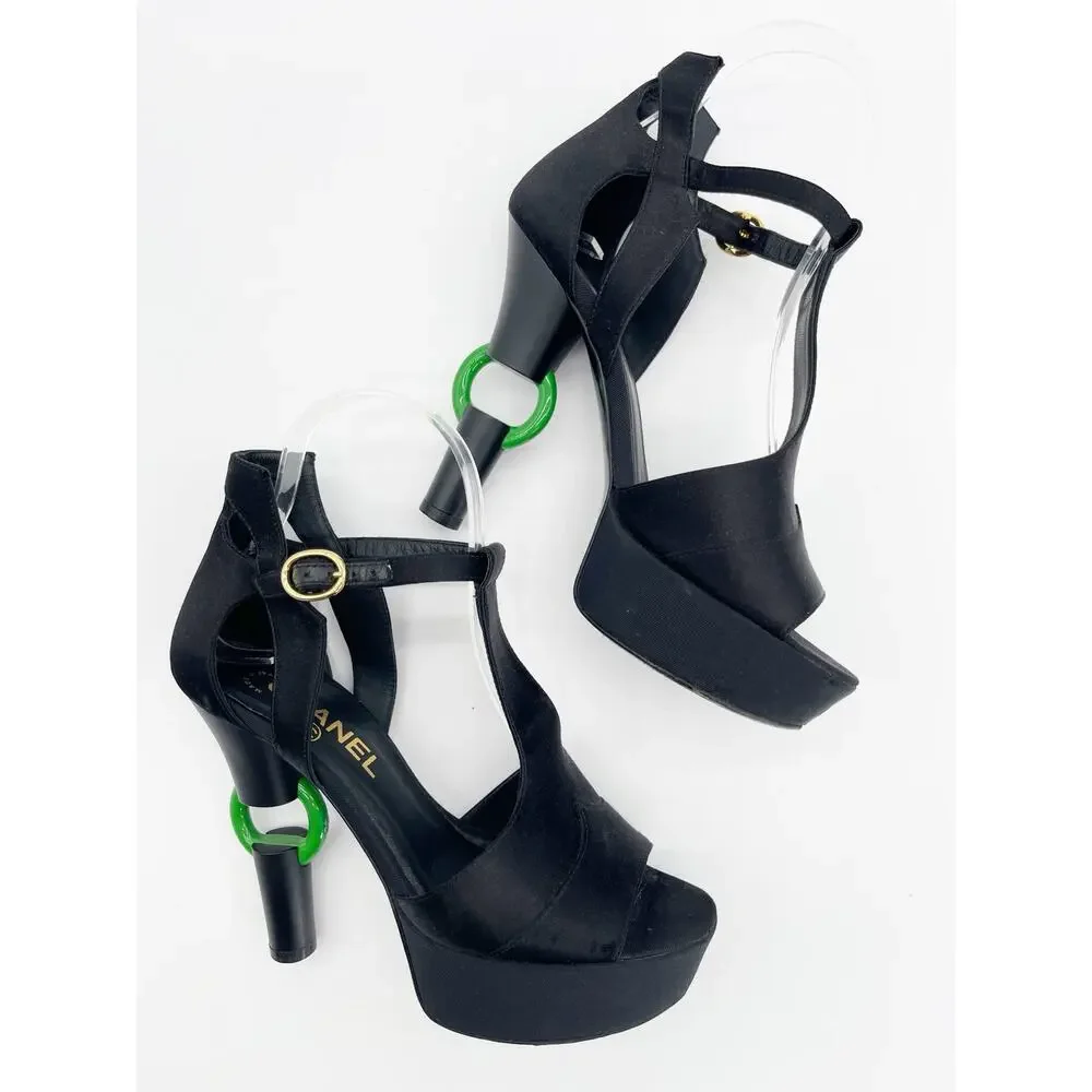 Chanel Fall 2009 Runway Black Detached Heel Platform Open Toe Heels EU 37